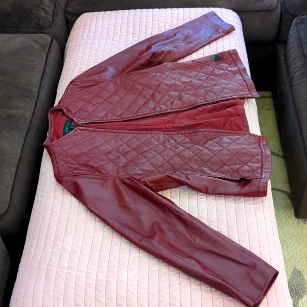 Women's red leather jacket
